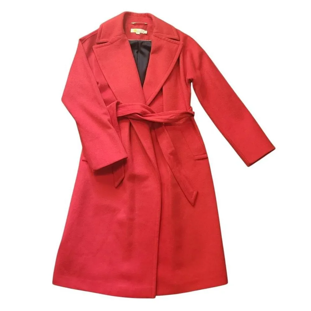 Boden Coat Women's 4 Red Lindfield Wrap Belted Wool Long Preppy Colorful - Picture 2 of 6